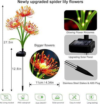 Solar Garden Flower Lights Outdoor,6 Pack Orange Spider Lily Lights with Glowing Stems,Waterproof Fall Decor Solar Yard Decor for Patio Lawn Pathway,Thanksgiving Garden Gifts for Women Mom Grandma