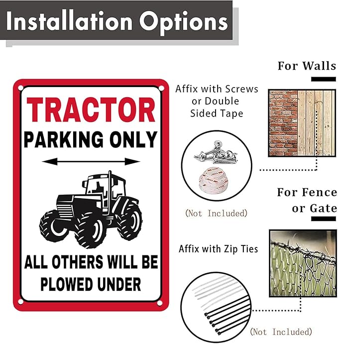 Vintage Metal Tin Sign Tractor Parking Only Sign for Home Barn Farm Funny Farm Signs for Outdoor & Indoor Use, 8x12