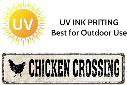 Chicken Crossing Funny Tin Road Sign Chicken Coop Rooster Hen Garden Home Decor 4x16 Inch