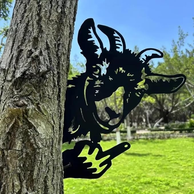 Funny Peeking Squirrel Metal Sign, Middle Finger Garden Yard Art Decor, Rustic Animal Wall Ornament for Tree, Fence, Outdoor Farmhouse, Bigfoot Gag Gift (#Walf, 12")