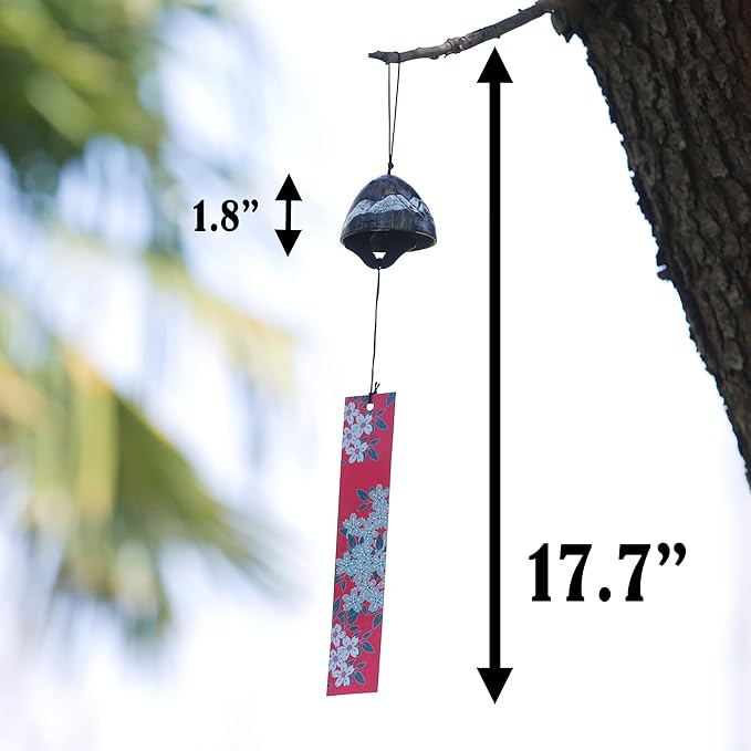 Japanese Wind Chime Cast-Iron Outdoor Ornament for Garden, Patio & Balcony, Hanging Metal Wind-Bell Decoration Gift, Blessing Pendant Windchimes & PVC Wind-Catcher, Mt. Fuji - Bronze