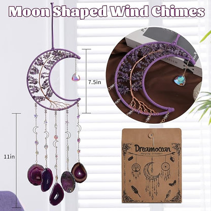 Amethyst Crystal Wind Chimes, Dreamocean Crystal Tree of Life Dream Catchers Moon Large Dream Catcher Wall Window Hangings Decor Gifts for Girls Adult Bedroom Home Decortion