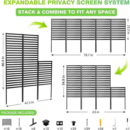 46.4" H X 47.3" W Metal Privacy Screen Outdoor - 10 Panels Freestanding Privacy Fence Panels with Stakes - Decorative Garden Air Conditioner Trash Can Pool Equipment for Backyard Patio