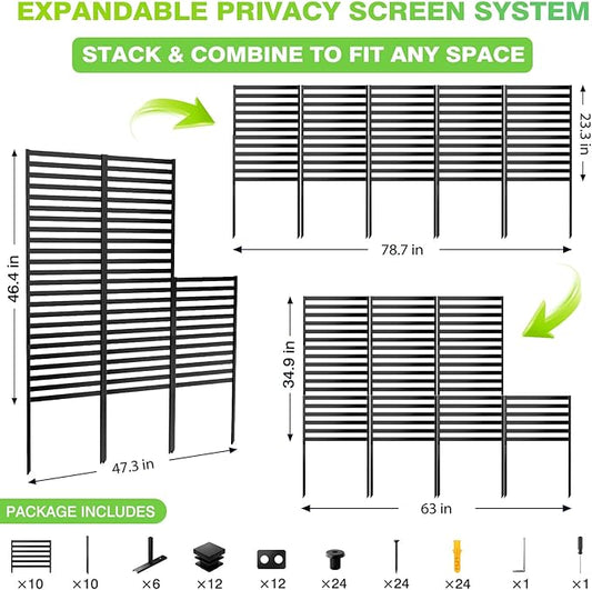 46.4" H X 47.3" W Metal Privacy Screen Outdoor - 10 Panels Freestanding Privacy Fence Panels with Stakes - Decorative Garden Air Conditioner Trash Can Pool Equipment for Backyard Patio