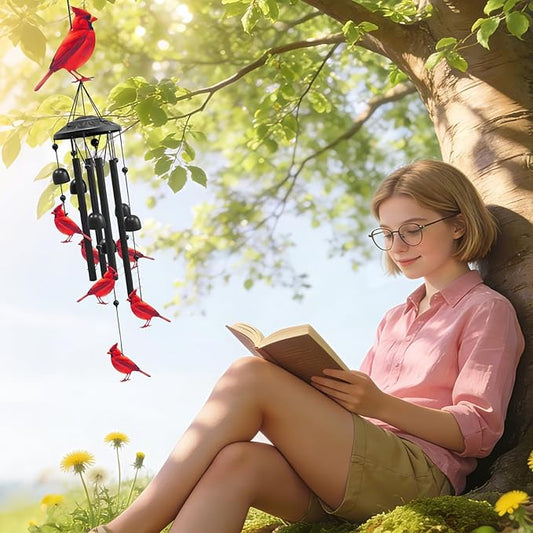 AVEKI Metal Cardinal Wind Chimes for Outside, Cardinal Gifts for Women Mother's Day Birthday Christmas, Black Wind Chime with 7 Cardinal Birds, Outdoor Windchimes Decor for Garden Patio (Red Cardinal)