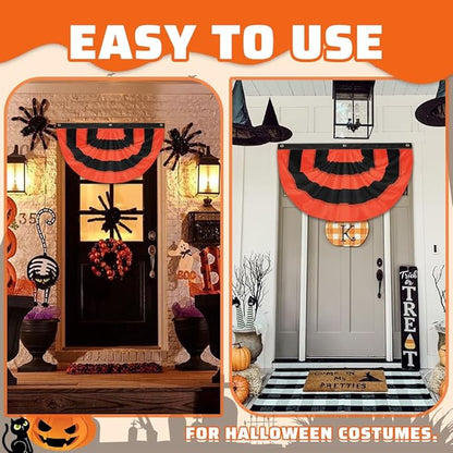 Halloween Bunting Flag 2 x 4 ft Fully Sewn Orange & Black 5 Stripe with 3 Grommets Pleated Half Fan Flag Bunting Banner Trick or Treat Halloween Decor Outside Porch Garden Outdoor Yard Indoor Home