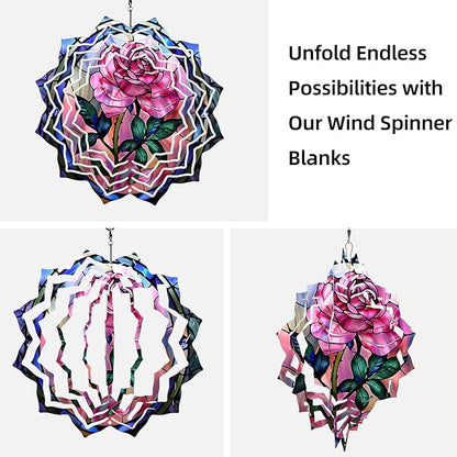 8 Inch Sublimation Wind Spinner, 3D Aluminum Metal Wind Spinner with Hook, Indoor Yard Garden Hanging Decoration, Weather Resistant Rotating Spiral Ornament, Stained Glass Rose