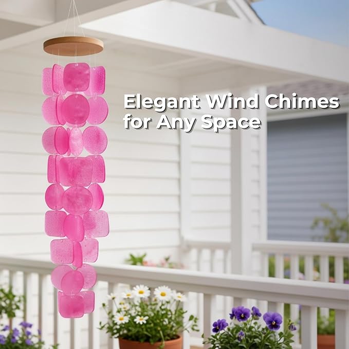 Solange & Frances Pink Capiz Shells Wind Chimes. Spring Decor Wind Chimes for Outside Garden Decor. Unique Birthday Gifts for Women, Gift for Women Ideas