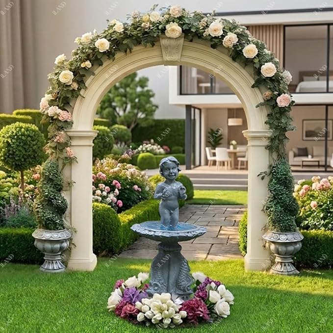 iland 1/12 Scale Fairy Garden Accessories Outdoor Mini Water Fountain & 2 Topiary Twist Trees in Pots Mini Ornaments for Garden Dollhouse Décor Dollhouse Accessories Miniatures