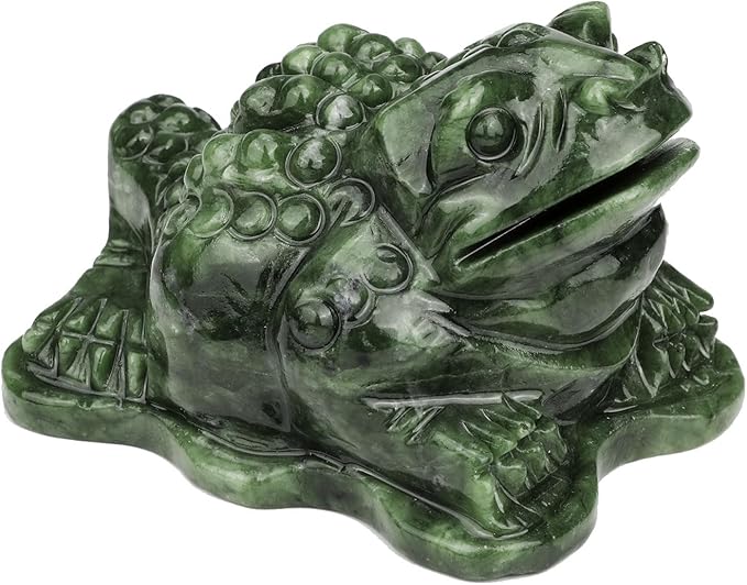 gemshan Jade Money Frog Statue, 3.1 Inch Natural Jade Feng Shui Frog Sculpture, Hand-Carved Collector's Art for Home/Office/Garden Decor