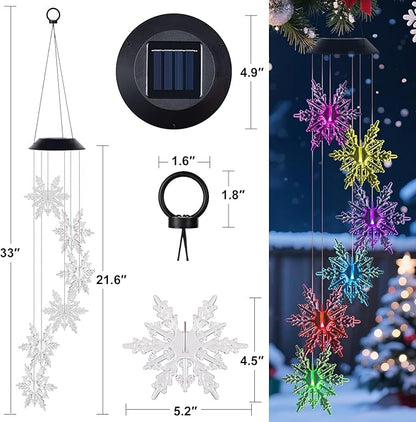 Snowflake Wind Chime,Christmas Solar Wind Chimes for Outside,Waterproof Hanging Solar Lights 6 Color Changing LED Light Windchime Outdoor Decor Gift for Holiday Garden Porch Patio Yard Decor