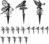 Decorative Garden Stakes， Fairy Garden Stakes, Butterfly Fairy Stakes for Weather Resistant Black Metal Outdoor Decorative Art for Women Gift (Matte Black, 18P-A)