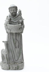 LuxenHome Outdoor St. Francis Statues, 27.6" Saint Francis of Assisi MgO Garden Statue with Animal & Birdbath Bowl, Religious Statues for Patio Yard Home Decor, Outdoor Garden Sculptures
