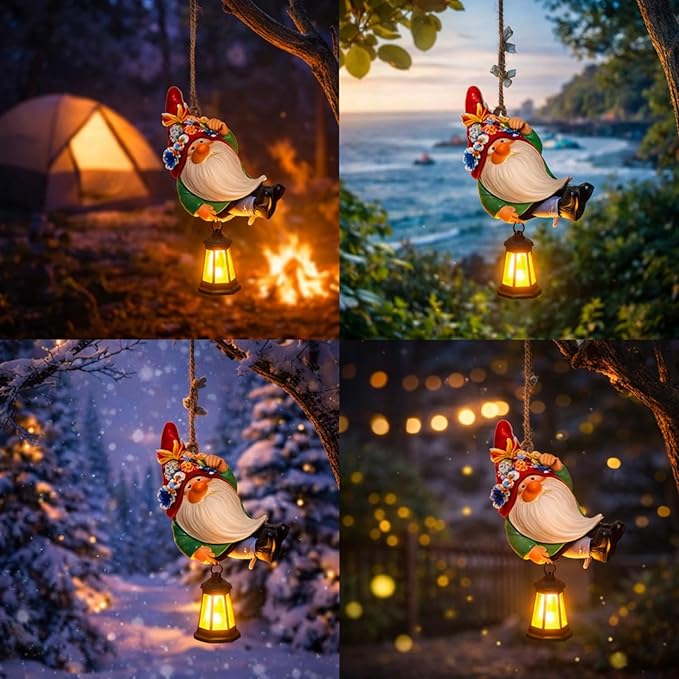 Rossesay Solar Hanging Gnome Statue 6.3" H Climbing Gnomes with LED Lantern Hook Waterproof Hanging Gnomes Outdoor Decor Tree Yard Porch Wall Decoration Birthday Gift for Mom Women