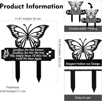 Buryeah Grave Decoration for Cemetery Butterfly Memorial Stake Headstone for Grave Memorial Garden Decor Waterproof Double Sided Print Metal Cemetery Marker, 13.19 x 11.81 Inches(Vivid Style)