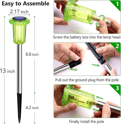 DenicMic Solar Lights Outdoor 10 Pack Waterproof Green LED Stainless Steel Stake Outside Lights for Yard Pathway Garden Driveway Walkway Landscape Path Lighting