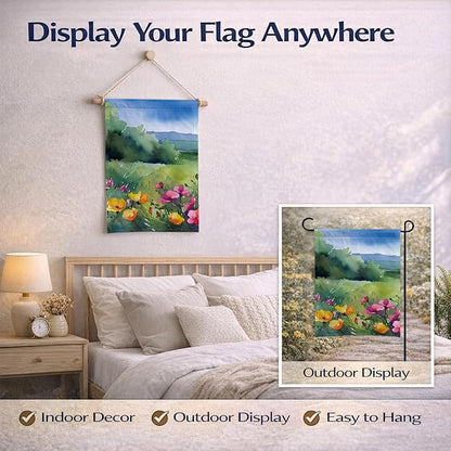 Caroline's Treasures North Dakota Wild Prairie Roses in Watercolor Garden Flag Mailbox Flag Decorative Yard Flag Banner Outside Patio Artwork Yard Flower Beds, Garden Size, Multicolor