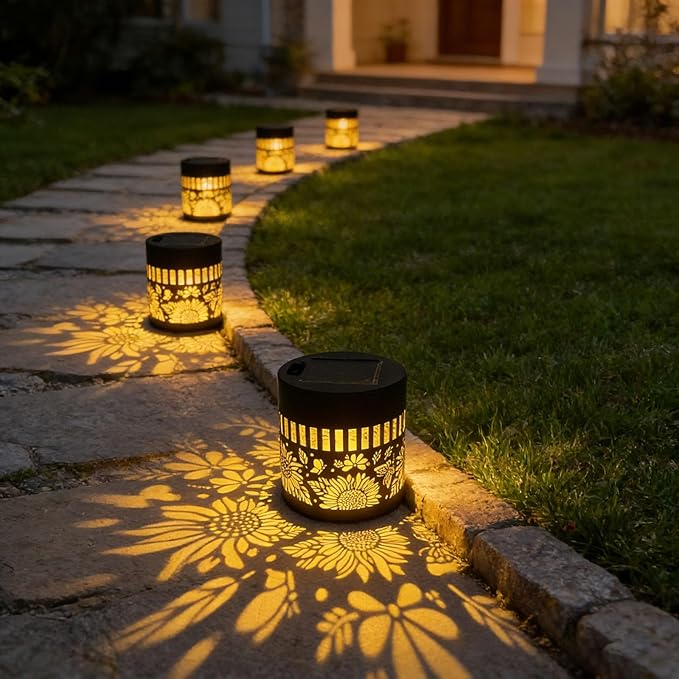 Decorative Solar Mandala Lights - Outdoor Metal Solar Powered Deck Step Wall Lights, Mandala Theme Waterproof Fence Mini Light for Garden Post Patio Backyard Yard Decor (Sunflower, Yellow)