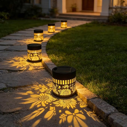 Decorative Solar Mandala Lights - Outdoor Metal Solar Powered Deck Step Wall Lights, Mandala Theme Waterproof Fence Mini Light for Garden Post Patio Backyard Yard Decor (Sunflower, Yellow)