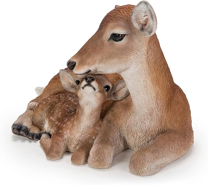 Cuddling Mother and Baby Deer Garden Statue