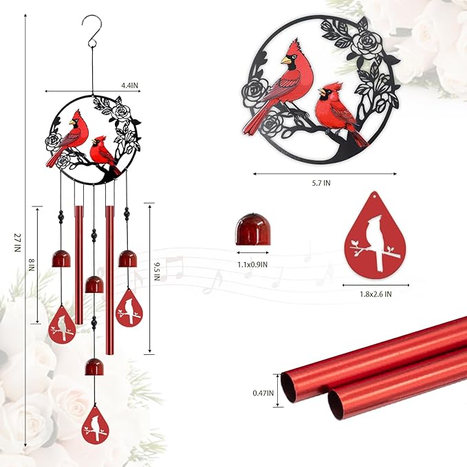 Wind Chimes for Outside Cardinal Wind Chimes Windchimes Outdoors Red Bird Wind Chime Cardinal Gifts for Women Mom Grandma Sisters