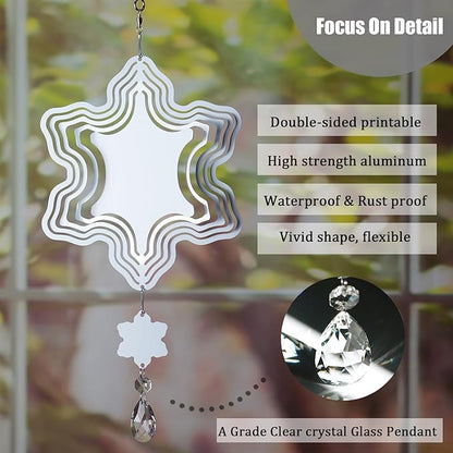 4Pack 8inch Sublimation Wind Spinner Blanks 3D Aluminum Metal Wind Sculpture Kinetic Spinners for Yard and Garden Indoor Art Sublimation Christmas Ornament Hanging Decoration (Snowflake)