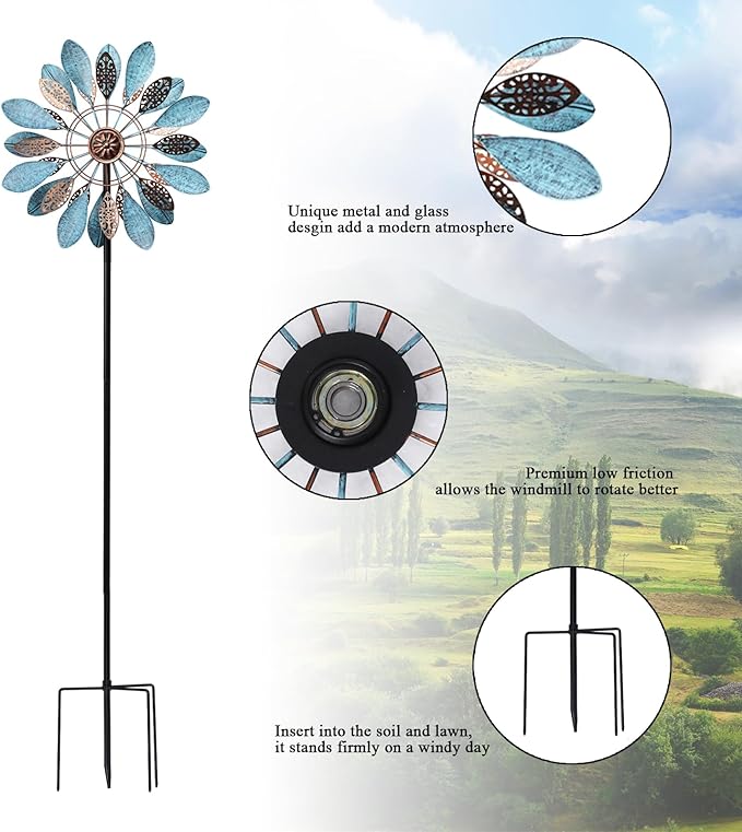 MUMTOP Decorative Metal Wind Spinner for Garden, Outdoor Patio, Lawn, Yard, Weather Resistant Kinetic Art