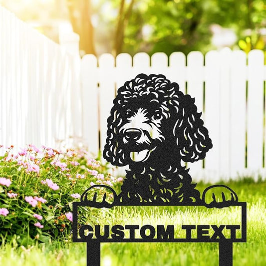 Custom Metal Poodle Garden Sign, Personalized Pet Dog House Name Sign Yard Stake Decor Lawn Patio Pathway Gardening Gift, Customized Decorative Garden Stake Cute Poodle Dog Silhouette Signs