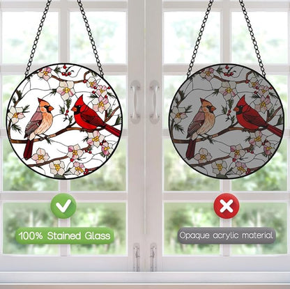 Cardinal Stained Glass Suncatcher Window Hanging - 8″ Handmade Red Bird Suncatchers for Windows Hanging - Sun Catchers Indoor Wall Decor Glass Panel with Hook -Cardinal Gift for Women Mom Bird Lovers