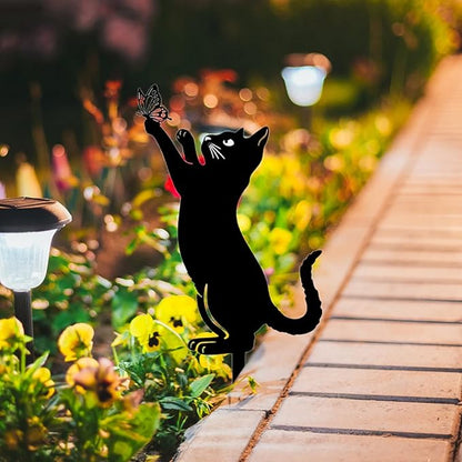 Yard Ornaments, Garden Outdoor Statues Animal Stakes, Metal Black Cat Stake Garden Garden Statue, Garden Stakes Decorative for Yard Decor and Lawn Ornaments (C)