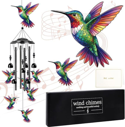 Hummingbird Wind Chimes for Outside - Colorful Hummingbird Gifts for Women Men Mom Grandma Mother's Day, Black Metal Wind Chimes for Outdoor Garden Patio Yard Decor