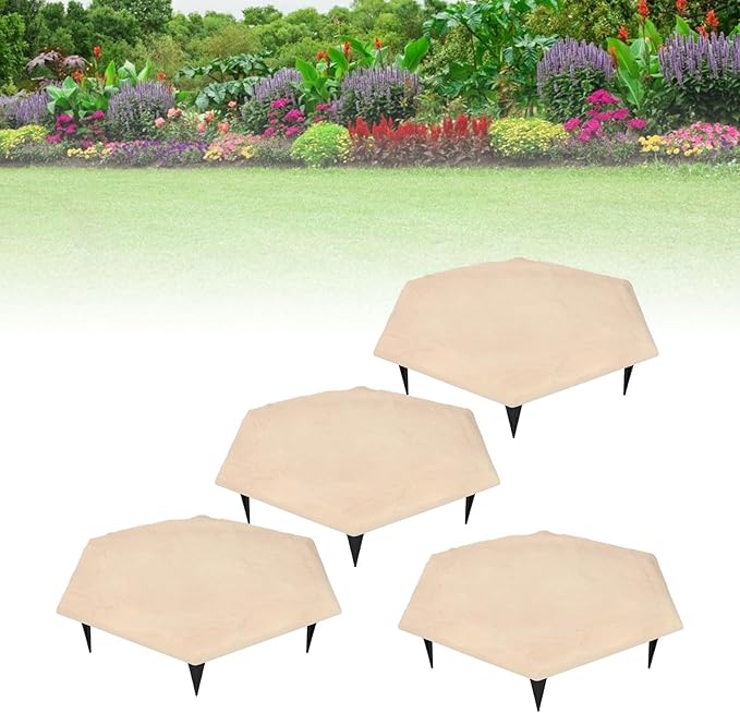 4Pcs Large Stepping Stones,Outdoor Stepping Stones with 24pcs Ground Stakes,Outside Flooring Pavers Decorative for Garden Yard Lawn Pathway Walk Way (Beige)