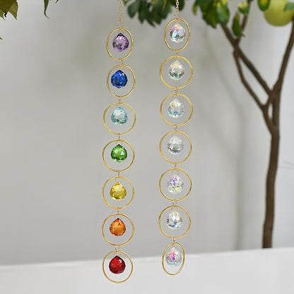 7 Chakra Crystal Suncatcher, Healing Chakra Window Ornament, 30mm Crystal Ball Sun Catcher, Hanging Rainbow Maker, Meditation, Fengshui, Yoga (Multiple Colors)