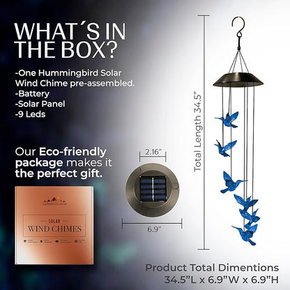 Upblend Outdoors Hummingbird Solar Wind Chimes for Outside – Color Changing LED Wind Chimes for Outside, Solar Chimes Outdoor Waterproof – Hummingbird, Blue