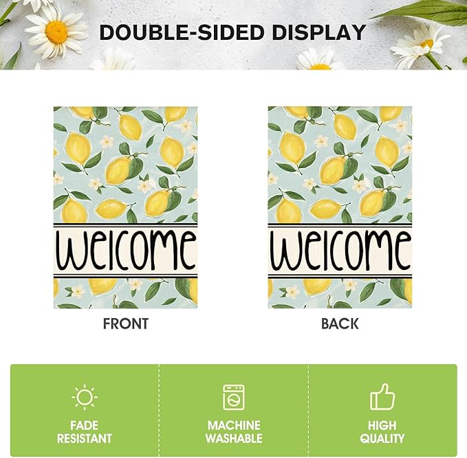 AVOIN colorlife Summer Lemon House Flag 28x40 Inch Double Sided Outside, Welcome Seasonal Yard Outdoor Flag