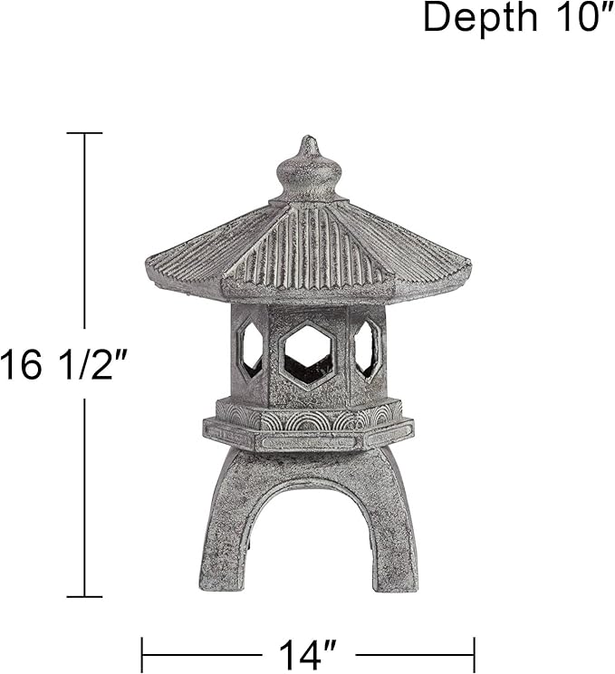 John Timberland Pagoda Statue Sculpture Asian Japanese Garden Decor Indoor Outdoor Front Porch Patio Yard Outside Home Balcony House Exterior Lawn Gray Old Faux Stone Finish Resin 16 1/2" Tall