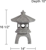 John Timberland Pagoda Statue Sculpture Asian Japanese Garden Decor Indoor Outdoor Front Porch Patio Yard Outside Home Balcony House Exterior Lawn Gray Old Faux Stone Finish Resin 16 1/2" Tall