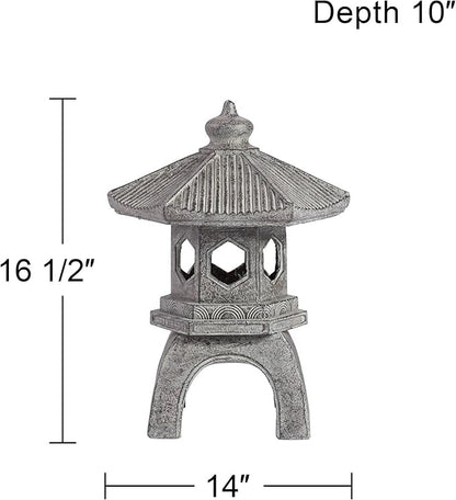 John Timberland Pagoda Statue Sculpture Asian Japanese Garden Decor Indoor Outdoor Front Porch Patio Yard Outside Home Balcony House Exterior Lawn Gray Old Faux Stone Finish Resin 16 1/2" Tall