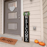 flowtorely Outdoor Welcome Sign for Front Porch Standing 45"×9" Tall Wood Frame Vertical Leaner farmhouse Outside Rustic Large Welcome Sign for Front Door Home Decorations (Wood)