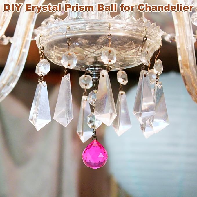 M METERXITY 10-Pack Crystal Ball Prisms, 24mm/0.94 Inch Chandelier Pendant Maker Hanging Crystals Chandelier Prisms for Home/Windows/Garden/DIY Decoration[Rose Red]