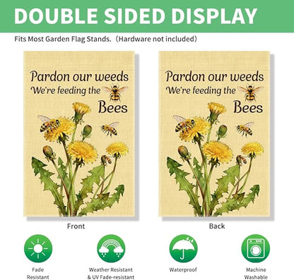 Perfectinsoy Pardon Our Weeds We're Feeding the Bees Garden Flag, No Mow Sign, Pollinator Friendly Garden Sign, Bee Lover Gifts for Gardeners Bee Keepers, Welcome Yard Farmhouse Spring Outdoors Decor