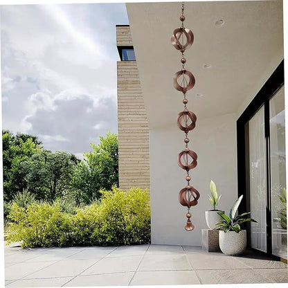 SamFansar 42.52 Inch Hanging Rain,Chain Rotating Fretwork Beads with Bell Rain Catcher for Gutters,Metal Drainage Rain Chain Pendant Downspout Tool for Outside, Decorative Your House and Garden Brown