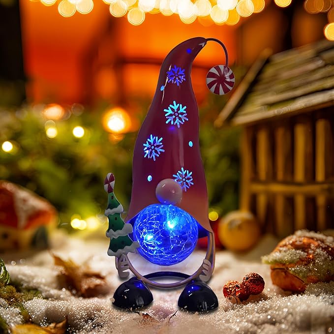 HONGLAND Christmas Decorations Outdoor Solar Gnome Yard, Color Changing LED Lights with Snowflake Hollowed-Out Hat, Cute Christmas Outdoor Decor for Garden, Patio, Pathway (Red)