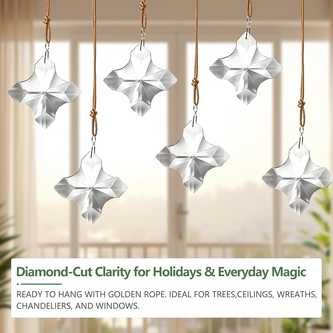2.7in Hanging Crystal Cross Prisms Ornaments for Easter Tree Window Hanging Glass Ornaments for Home Office Car Decor