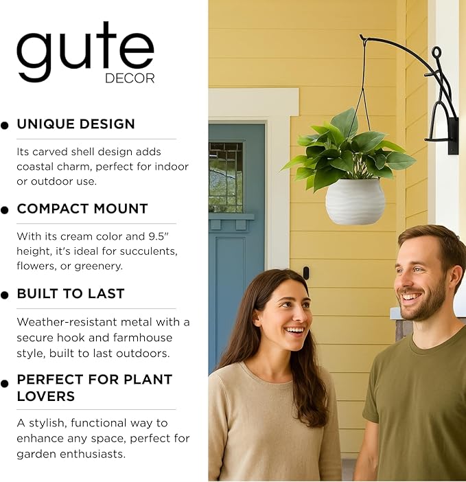 Gute Fisherman Stick Man Plant Hanger, Creative Wall Mount Metal Decor Plant Holder for Balcony Garden Porch - 14" Black