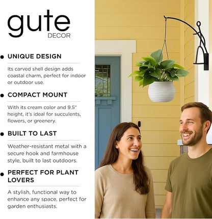 Gute Fisherman Stick Man Plant Hanger, Creative Wall Mount Metal Decor Plant Holder for Balcony Garden Porch - 14" Black