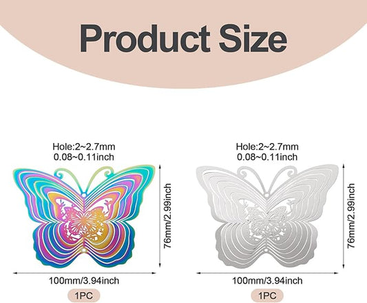 Butterfly Wind Spinners Outdoor 3D Stainless Steel Wind Sculpture Spinner for Garden Outside Hanging Decor Gradient Winds Chimes for Yarn Home Party Decor 2Pcs