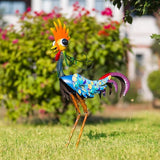 Metal Wacky Rooster Garden Statues Outdoor Decor, 23'' Rooster Decor Chicken Yard Sculptures Art Decoration for Home Outsiede Patio Lawn Backyard, Gift for Women Lovers Moms(Blue)