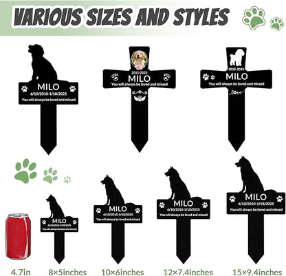 Custom Dog Grave Markers Outdoor with Pet Breed Icons, Personalized Metal Waterproof Rustproof Pet Grave Markers, Dogs Headstone for Garden Yard, Sympathy Gift for Loss of Dog (Style 3)
