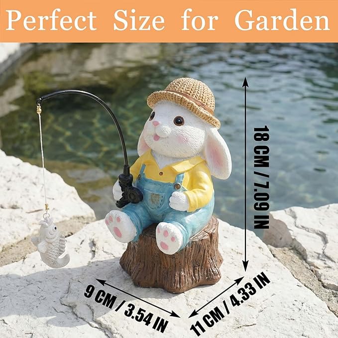 Resin Rabbit Statue - Unique Pond Ornaments & Outdoor Garden Decor | Koi & Fish Pond Accessories | Handcrafted, Durable, Perfect for Koi Fish Decor & Pond Decor